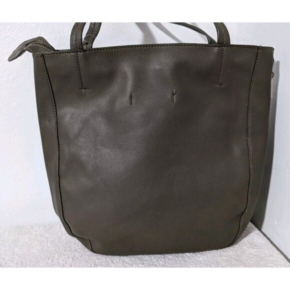 Anthropologie Viola Convertible Tote & Clutch Bag Olive Green NWT Pebble Leather - Picture 11 of 12